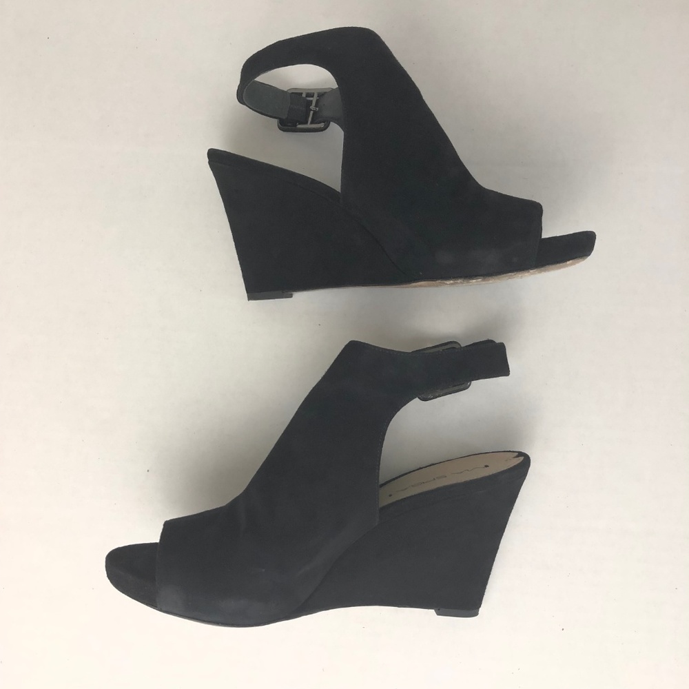 Via Spiga Jaffa Wedge Black Suede Heels Shoes - Picture 4 of 7